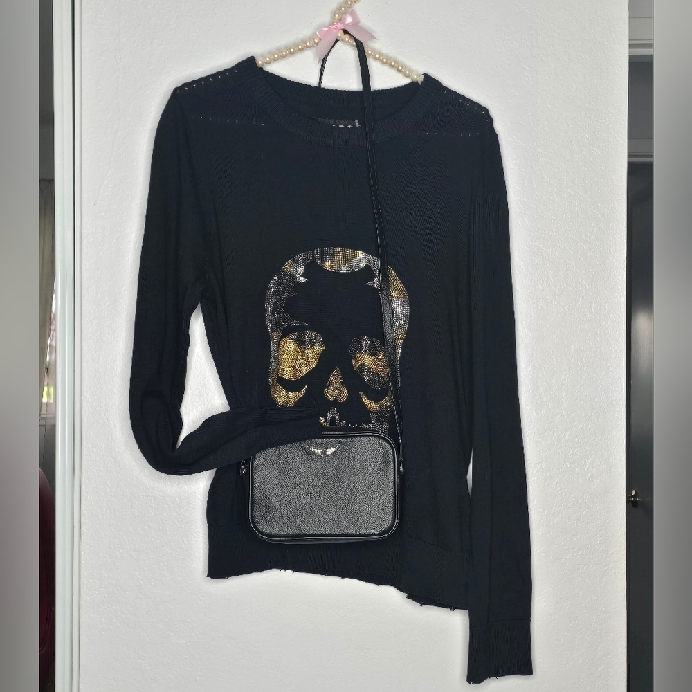 Zadig & Voltaire 100% Cotton Thin Oversized Sweater With Skull Studded Size S